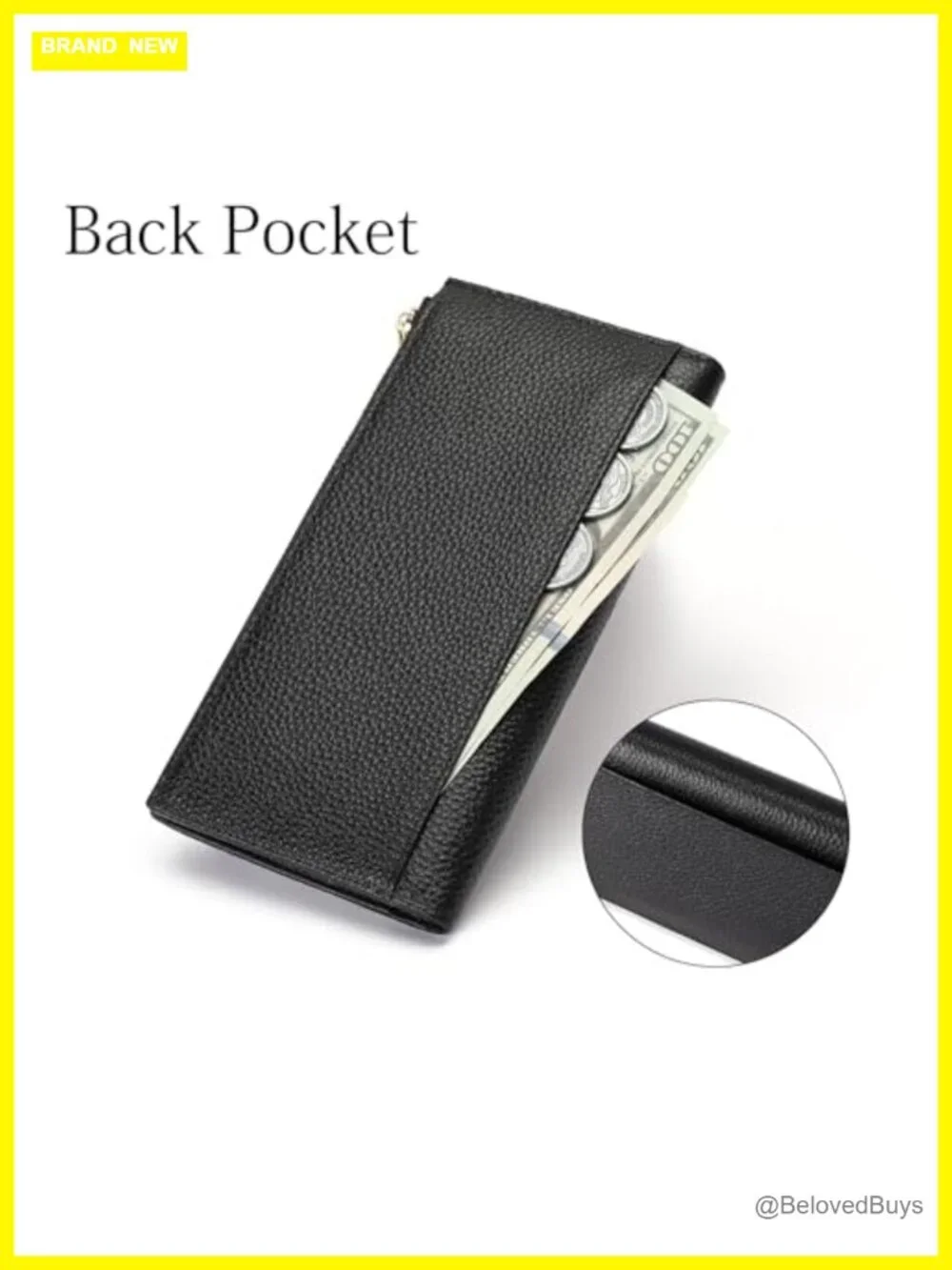 Slim RFID Blocking Bifold Wallet with Zip Coin Pocket, Vegan Pebble Leather, 7